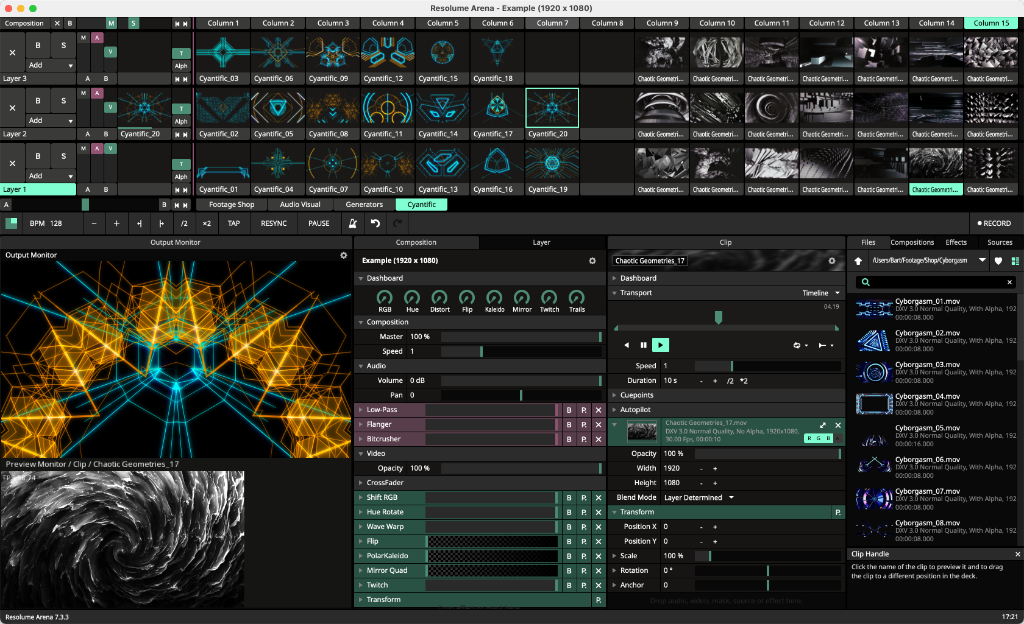 Resolume Arena media server interface